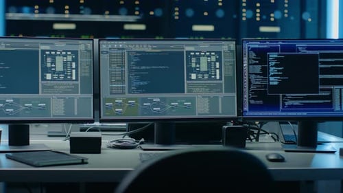 Control Center Computer Code on Multiple Monitor Screens