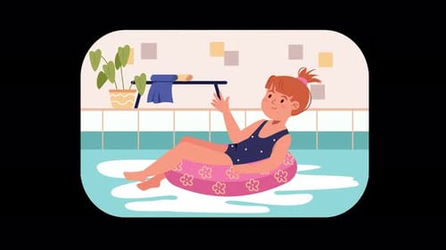 Girl in pool on float with playful atmosphere
