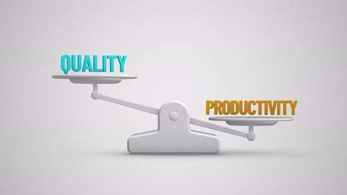 Quality vs Productivity balance scale looping animation