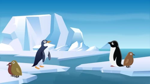 Cartoon Penguin Diving into Arctic Water Animation