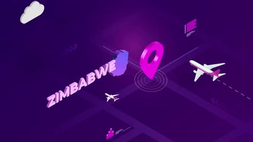 Zimbabwe Travel Map with Isometric Planes and Location Pin