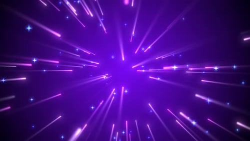 Bright abstract background of stars particles. Glowing shiny stars emit rays of light. Seamless loop