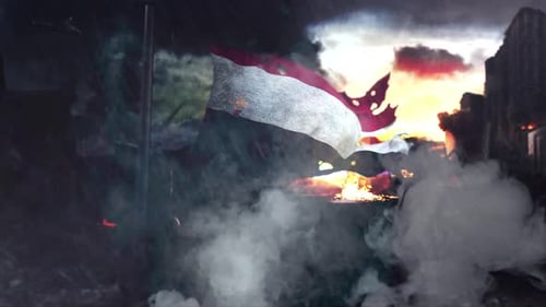 Grungy Tattered Flag Flying with Explosion Reveal