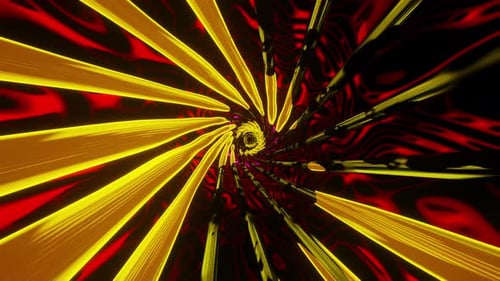 Abstract Hypnotic Tunnel Animation with Red and Yellow Lines