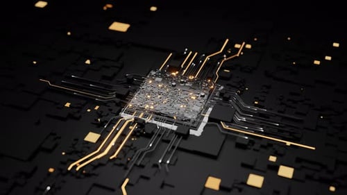 Abstract Tech: Futuristic Quantum CPU on a Nanoscale Circuit Board with Microchips
