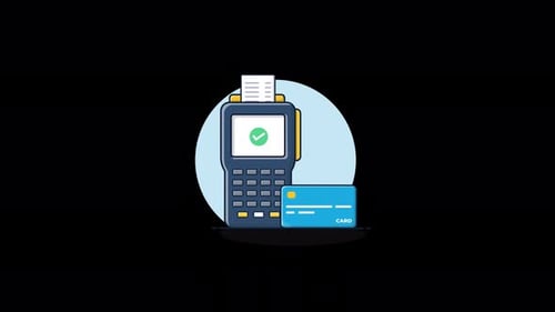 Pos Machine with Bank Card. Secure Payment Concept Animation Video - Transparent