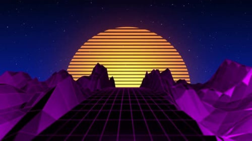 Trendy Retro Neon Synthwave Low Poly Background