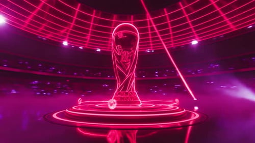 Futuristic Neon World Cup Trophy Animation in Cyberpunk Stadium