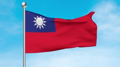 Realistic Waving Flag of Taiwan Republic of China with Blue Sky