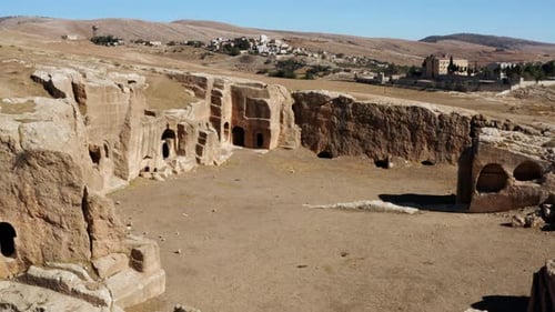 Caves In The Ancient City Of Dara In Mardin, Turkey - aerial drone shot