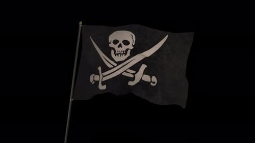 Waving Pirate Flag with Skull and Crossbones