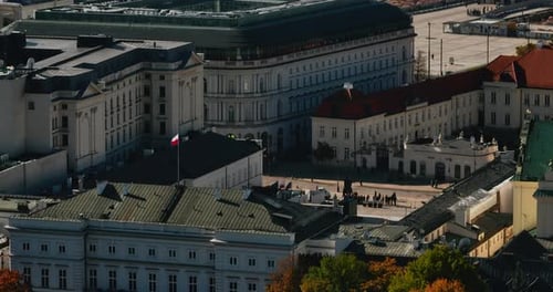 Presidential palace and Raffles Hotel in Warsaw city center next to main square Tomb of the unknown