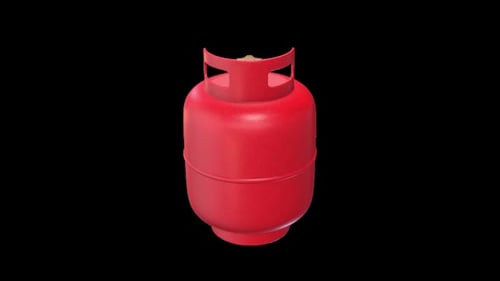 3D Animated Red Gas Cylinder Rotation Loop on Black Background