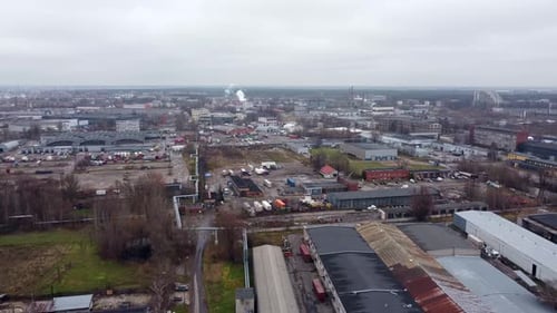 Aerial panoramic fly Industrial city port, urban landscape at Andrejsala Latvia