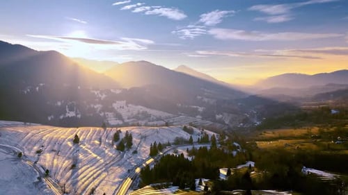 Aerial View of Colorful Sunrise in Early Spring Nature