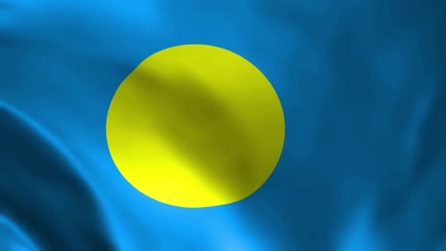 Palau National Flag Waving in Realistic Fabric Loop