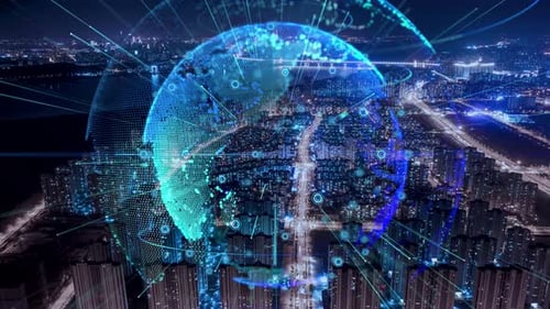 smart Connected city skyline. Futuristic network concept, city Technology