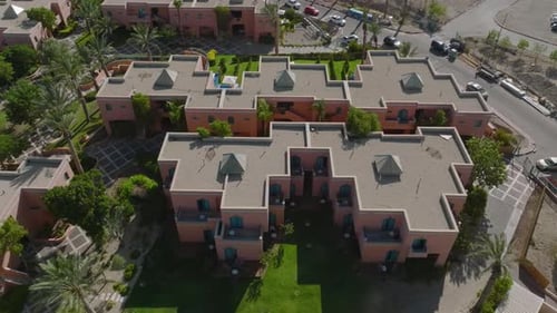 Aerial video over Eilot, the Yo Splash water park, residences and slides, a place of recreation