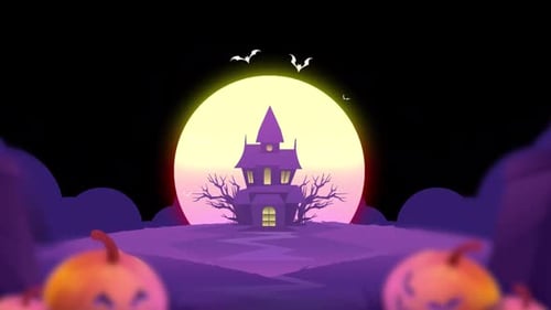 Halloween Pumpkins And Castle In The Graveyard On Alpha Channel