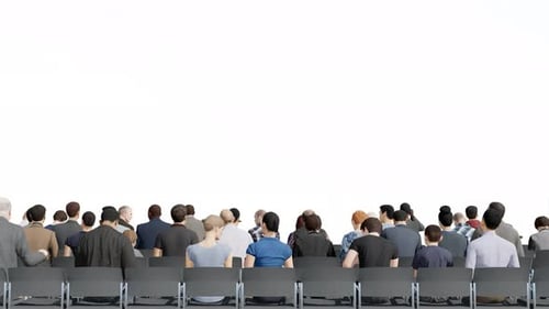 3d crowd sitting on chair for conference with alpha channel