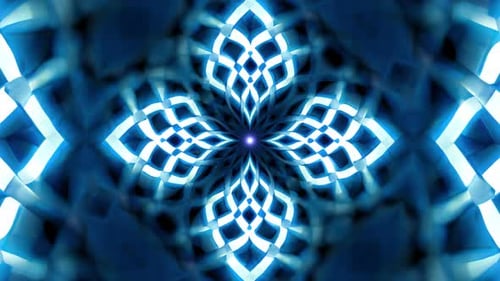 Glowing Blue Light Flower Tessellation Background Loop