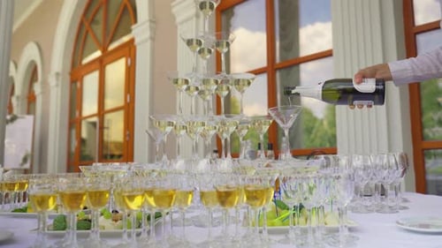 The Waiter Pours Champagne Into the Glasses