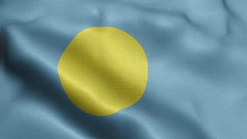 Palau National Flag Waving with Realistic Fabric Texture