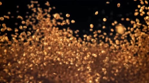 Golden Particles Rising Abstractly on Black Background
