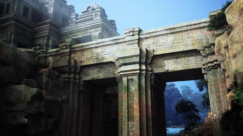 Ancient Temple Ruins With Central Doorway
