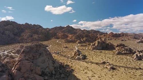 Rock Formations At Joshua Tree National Park In Summer In California. - aerial shot