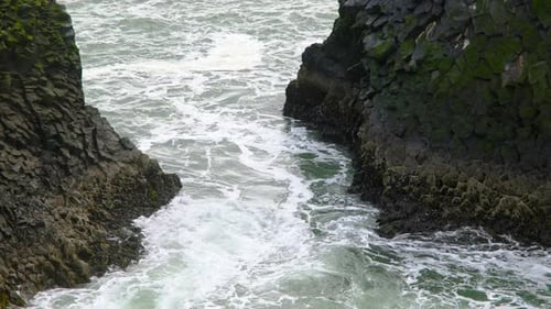 Ocean Waves Crashing on Black Volcanic Cliff Iceland Nature