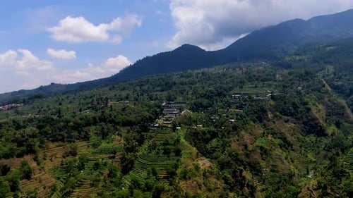 Umbul Sidomukti village in Semarang, Indonesia. Aerial forward