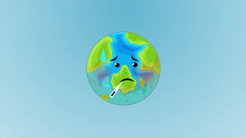 Cartoon Earth and Person Suffering from Illness