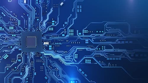Futuristic Circuit Board with CPU Processing Data Background Loop