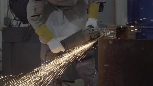 Industry Worker Metal Angle Grinder 4K