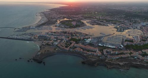 A Bird's Eye View of the Southern Coast of Agde on the Mediterranean Sea Overlooking the Island of