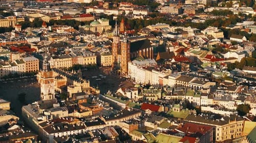 Old Europe Market Square. Kracow, Poland Aerial View.