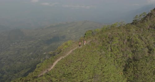 Aerial view of Cerro Tusa with people, Venecia, Antioquia, Colombia.