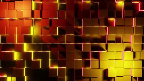 Bewegliche Würfelwand, rot mit gelb-orangem Licht, VJ Loop-Hintergrund