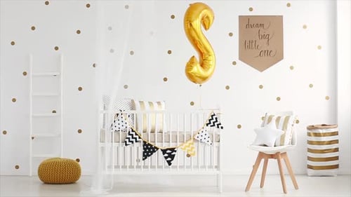 Motivational handmade poster with dots in bright nursery room interior
