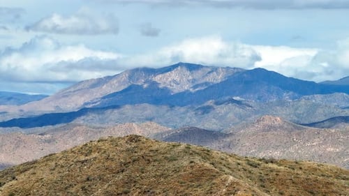 Aerial view of mountainous terrain, United States.