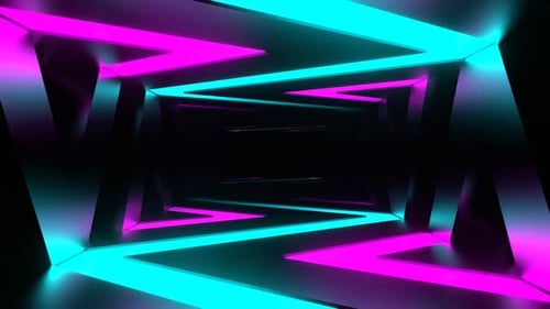 Cyan And Pink Corridor Of Neon Curve Lines Background Vj Loop In HD