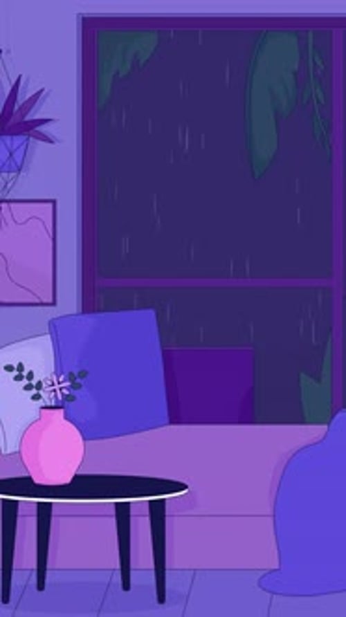 Lofi cozy room rain vertical animation background