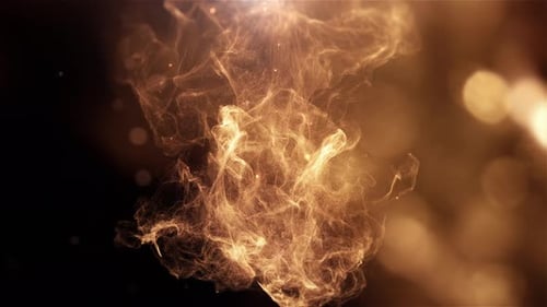 Mystical Abstract Golden Smoke Clouds with Bright Glowing Particles and Light Effects