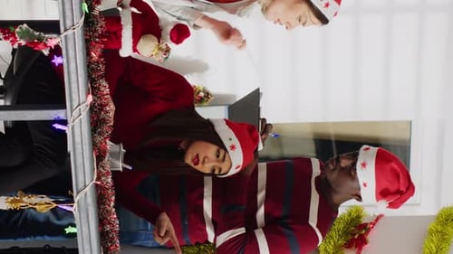 Vertical Video Manager Delegating Tasks in Xmas Office