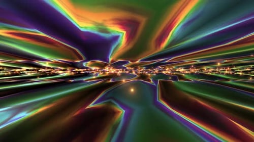 Abstract Iridescent Tunnel Background with Shimmering Light Particles