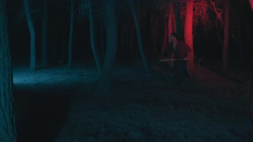 Mad Man With Axe Weapon Walk In The Night Park To Find Victims