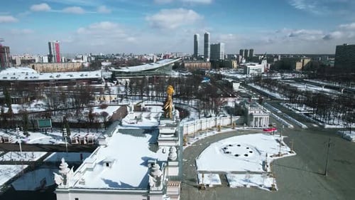 Top view of historic Soviet Square in winter. Creative. Historical buildings with monuments