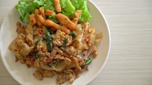 Close Up of Noodles with Pork and Vegetables