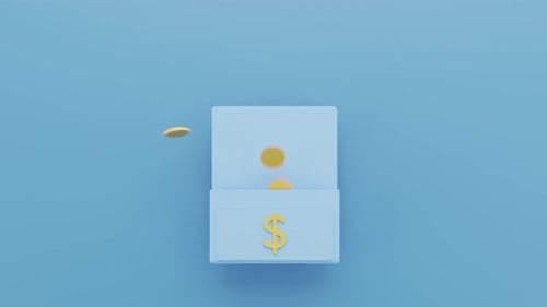 gold coins is pulled out of the purse. Wallet animation. Pay for a service or product. Money concept